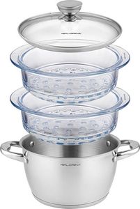 Florina GARNEK DO GOTOWANIA NA PARZE SATINA 20CM INOX 3-ELEM. (GARNEK 2,5L, 2X SZKLANY PARNIK 1,9L, POKRYWKA) 3