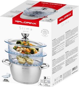 Florina GARNEK DO GOTOWANIA NA PARZE SATINA 20CM INOX 3-ELEM. (GARNEK 2,5L, 2X SZKLANY PARNIK 1,9L, POKRYWKA) 5