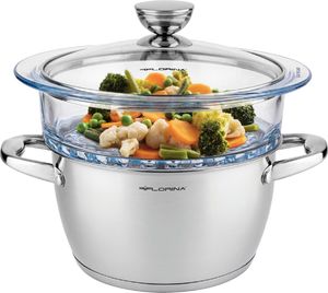 Florina GARNEK DO GOTOWANIA NA PARZE SATINA 20CM INOX 3-ELEM. (GARNEK 2,5L, SZKLANY PARNIK 1,9L, POKRYWKA) 2