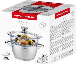 Florina GARNEK DO GOTOWANIA NA PARZE SATINA 20CM INOX 3-ELEM. (GARNEK 2,5L, SZKLANY PARNIK 1,9L, POKRYWKA) 4