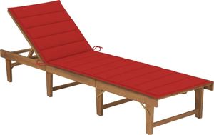 vidaXL Składany leżak z poduszką lite drewno akacjowe czerwony 1
