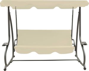 vidaXL Huśtawka ogrodowa z baldachimem, piaskowa 2