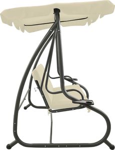 vidaXL Huśtawka ogrodowa z baldachimem, piaskowa 4