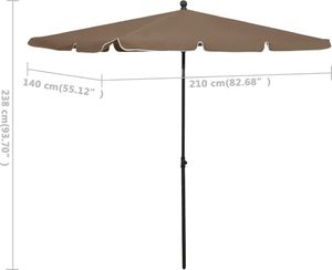 vidaXL Parasol ogrodowy na słupku, 210x140 cm, kolor taupe 6