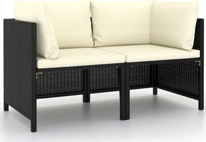 vidaXL 2-osobowa sofa ogrodowa z poduszkami, polirattan, czarna 1