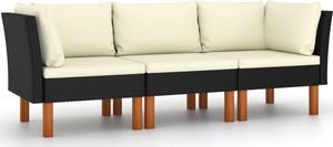 vidaXL 3-osobowa sofa ogrodowa z poduszkami, polirattan, czarna 1