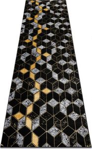 Dywany Łuszczów Dywan, Chodnik GLOSS nowoczesny 400B 86 stylowy, glamour, art deco, 3D geometryczny czarny / złoty, 70x250 cm 1