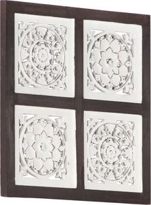 vidaXL Ręcznie rzeźbiony panel ścienny, MDF, 40x40x1,5 cm, brąz i biel 1