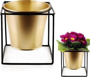 Mondex Osłonka DONICZKA metalowa na stojaku złota czarna na rośliny kwiat 11x11 cm 1