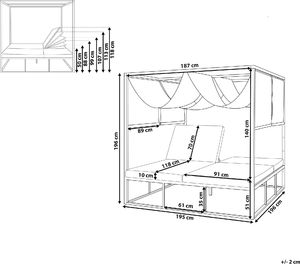 Shumee Łóżko ogrodowe z baldachimem biało-szare PALLANZA 9