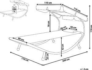 Shumee Leżak ogrodowy z daszkiem szary TERNO 9