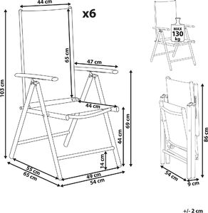 Shumee Zestaw 6 krzeseł ogrodowych regulowanych szary CATANIA 7