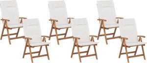 Shumee Zestaw 6 krzeseł ogrodowych drewnianych z białymi poduszkami JAVA 1