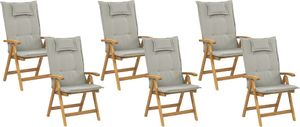 Shumee Zestaw 6 krzeseł ogrodowych drewnianych z poduszkami beżowoszarymi JAVA 1