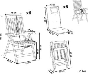 Shumee Zestaw 6 krzeseł ogrodowych drewnianych z poduszkami beżowoszarymi JAVA 9
