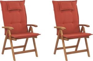 Shumee Zestaw 2 krzeseł ogrodowych drewnianych z poduszkami czerwonymi JAVA 1