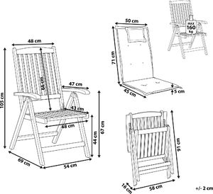 Shumee Zestaw 2 krzeseł ogrodowych drewnianych z niebieskimi poduszkami JAVA 9