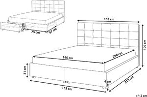 Shumee Łóżko z szufladami tapicerowane 140 x 200 cm jasnoszare LA ROCHELLE 9