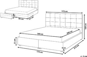 Shumee Łóżko z szufladami tapicerowane 160 x 200 cm jasnoszare LA ROCHELLE 9