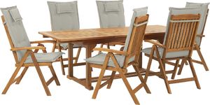 Shumee Zestaw ogrodowy drewniany stół i 6 krzeseł z poduszkami beżowoszarymi JAVA 1
