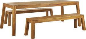 Shumee Zestaw ogrodowy akacjowy stół i ławki jasne drewno LIVORNO 1