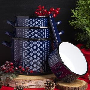 Emalia Pleszew Komplet garnków emaliowanych Emalia Polska Pleszew Trelis bez pokrywek 4 elementy 3