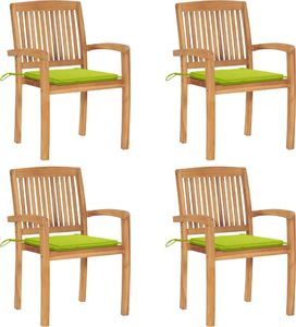 vidaXL Sztaplowane krzesła ogrodowe z poduszkami, 4 szt., tekowe 1