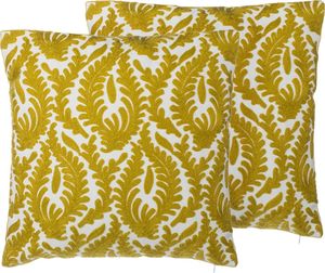 Shumee Zestaw 2 poduszek dekoracyjnych haftowanych 45 x 45 cm żółty PRIMULA 1