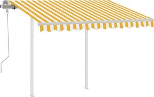 vidaXL Ręcznie zwijana markiza z słupkami, 3x2,5 m, żółto-biała 2