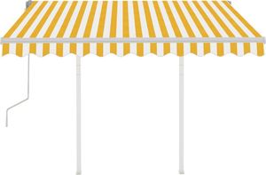 vidaXL Ręcznie zwijana markiza z słupkami, 3x2,5 m, żółto-biała 3