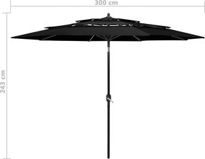 vidaXL 3-poziomowy parasol na aluminiowym słupku, czarny, 3 m 8
