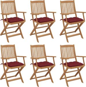 vidaXL Składane krzesła ogrodowe 6 szt., z poduszkami, drewno akacjowe 1