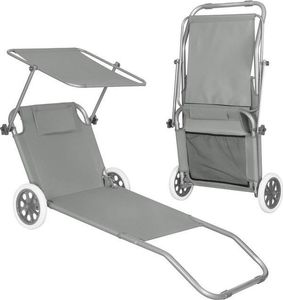 Springos Leżak ogrodowy z kółkami i daszkiem składany szary 12