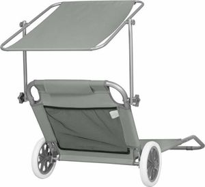 Springos Leżak ogrodowy z kółkami i daszkiem składany szary 13