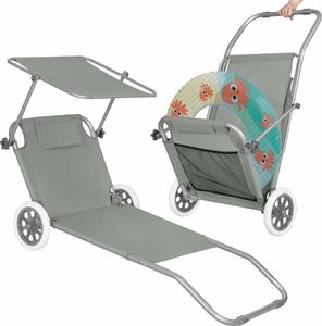 Springos Leżak ogrodowy z kółkami i daszkiem składany szary 2