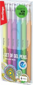 Berlingo Długopisy żelowe neonowe 6szt 0,8mm Neon 1