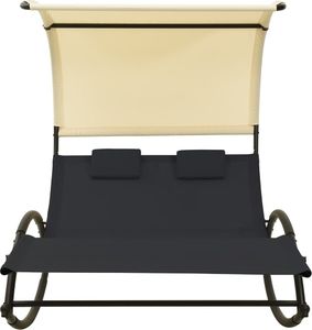 vidaXL Podwójny leżak z baldachimem tkanina textilene krem i czerń 2