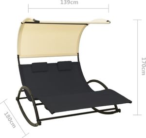 vidaXL Podwójny leżak z baldachimem tkanina textilene krem i czerń 7