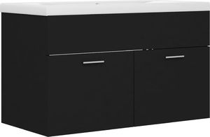 vidaXL Szafka z wbudowaną umywalką, czarna, płyta wiórowa 2