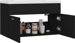 vidaXL Szafka z wbudowaną umywalką, czarna, płyta wiórowa 4