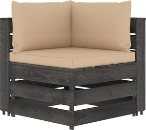 vidaXL Moduł sofy narożnej z poduszkami, impregnowane drewno, beżowy 1