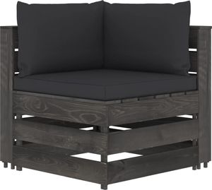 vidaXL Moduł sofy narożnej z poduszkami, impregnowane drewno, czarny 1