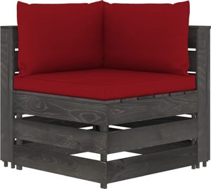 vidaXL Moduł sofy narożnej z poduszkami, impregnowane drewno, bordowy 1