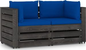vidaXL Ogrodowa sofa 2-os z poduszkami, impregnowane drewno, granatowa 1