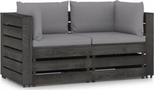 vidaXL Ogrodowa sofa 2-os z poduszkami, impregnowane drewno, szara 1