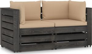 vidaXL Ogrodowa sofa 2-os z poduszkami, impregnowane drewno, beżowa 1