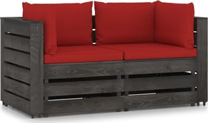 vidaXL Ogrodowa sofa 2-os z poduszkami, impregnowane drewno, czerwona 1