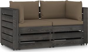 vidaXL Ogrodowa sofa 2-os z poduszkami, impregnowane drewno, brązowa 1