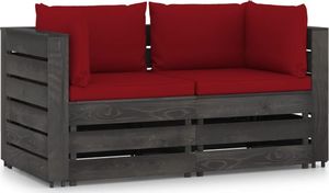 vidaXL Ogrodowa sofa 2-os z poduszkami, impregnowane drewno, bordowa 1