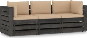 vidaXL Ogrodowa sofa 3-os z poduszkami, impregnowane drewno, beżowa 1